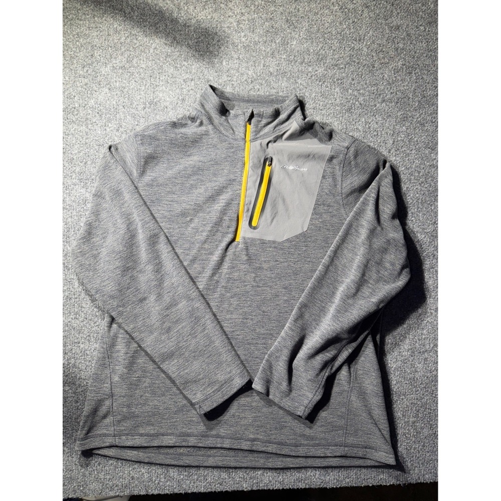 Eddie Bauer Mens Gray Quarter Zip Fleece Pullover Chest‎ Pocket EM31LK119P L